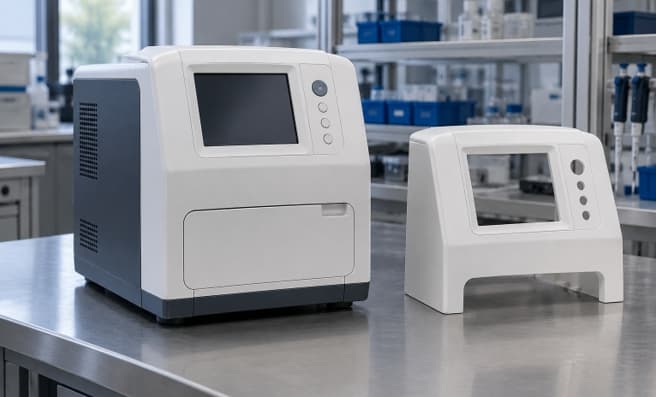 Medical device with a separate white plastic housing